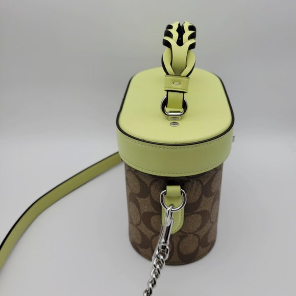 Coach CJ613 Signature Kay Crossbody Trunk Bag Khaki Pale Lime Handbag - Picture 5 of 7